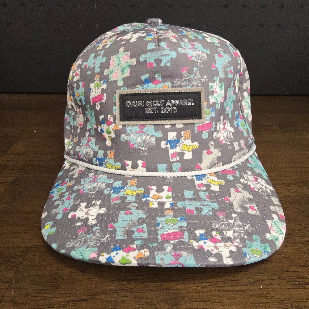 Oahu Golf Apparel Hat Mens Adjustable OSFM Gray Puzzle Rope Cap Hawaii